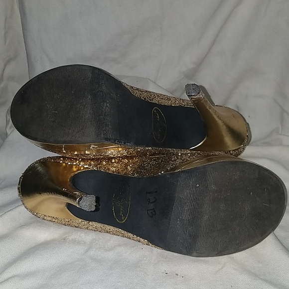 Baby Phat Shoes Gold Sparkle Platform Heel Sz 8 - Picture 7 of 7